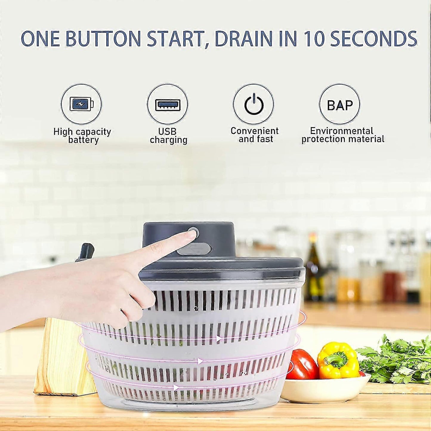 Automatic Electric Salad Spinner, Rechargeable Quick Lettuce Dryer
