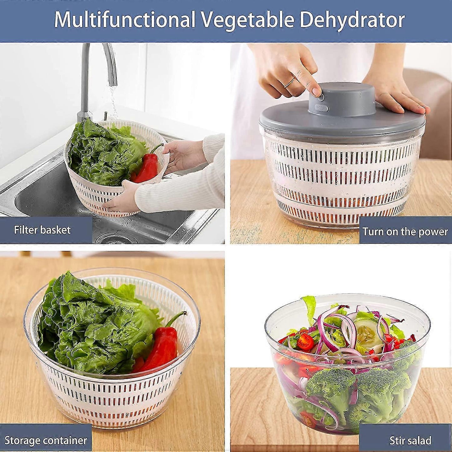 Automatic Electric Salad Spinner, Rechargeable Quick Lettuce Dryer