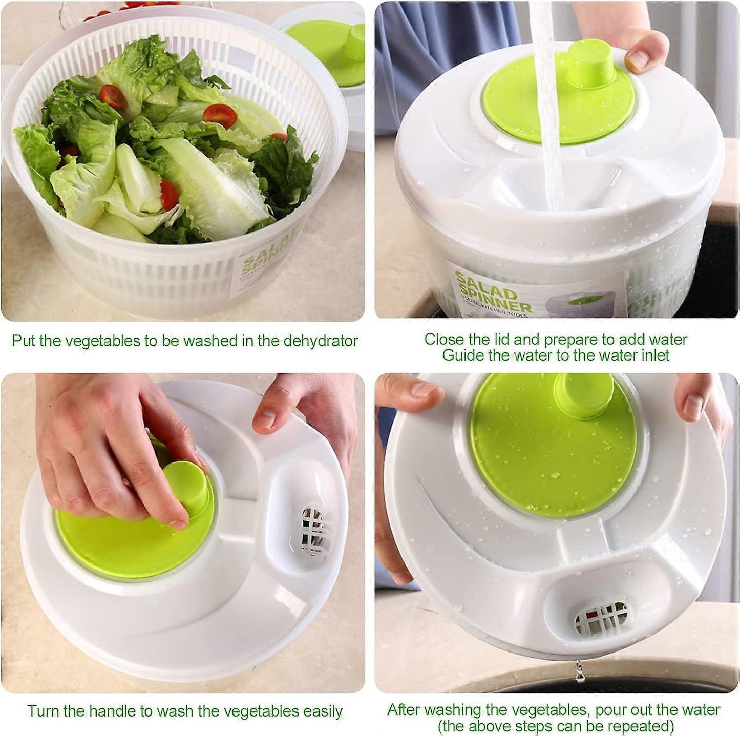 3L Salad Spinner with Crank Handle, Bowl and Strainer for Vegetables