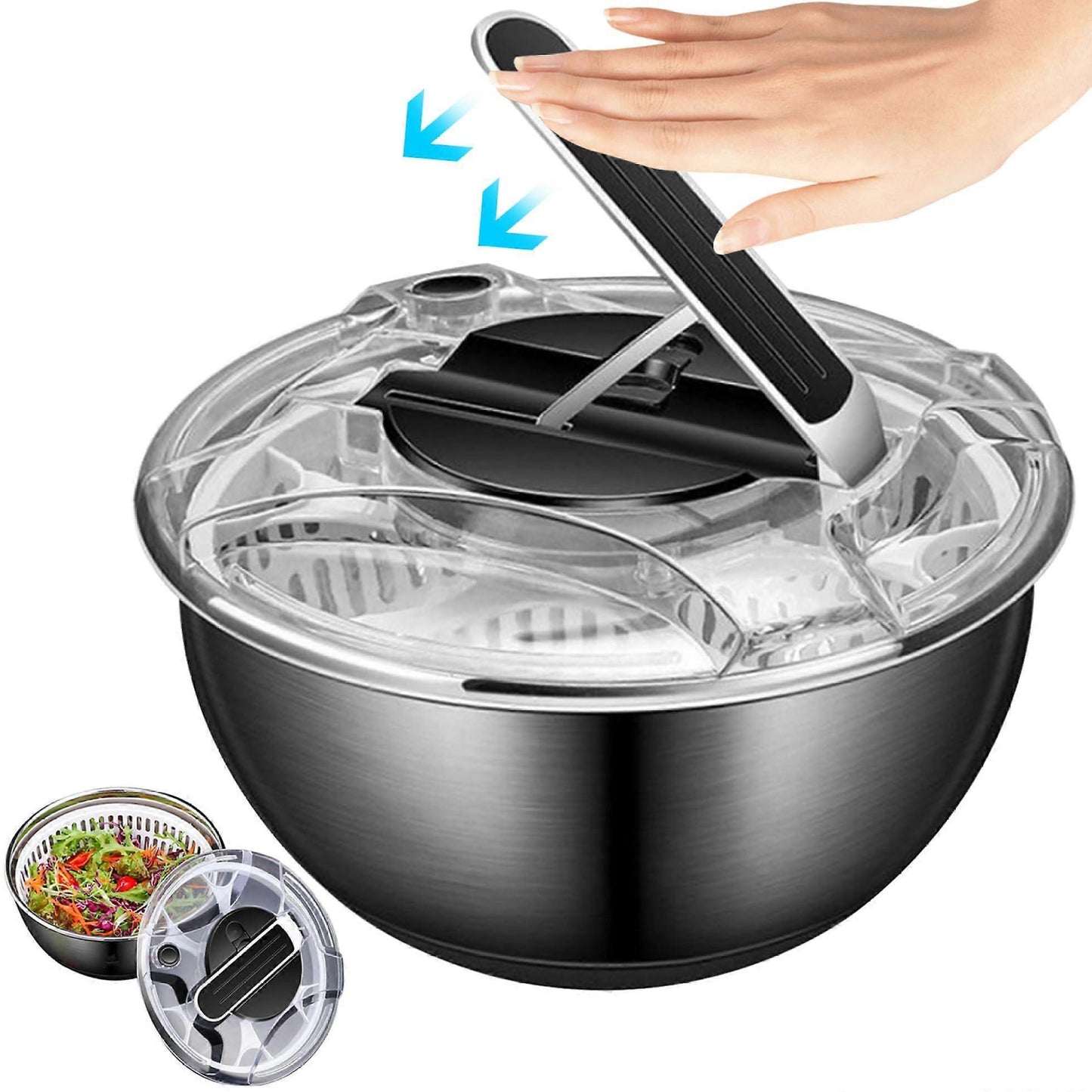 3.5L Stainless Steel Salad Spinner, Double-Layer Press Fruit Vegetable Dryer