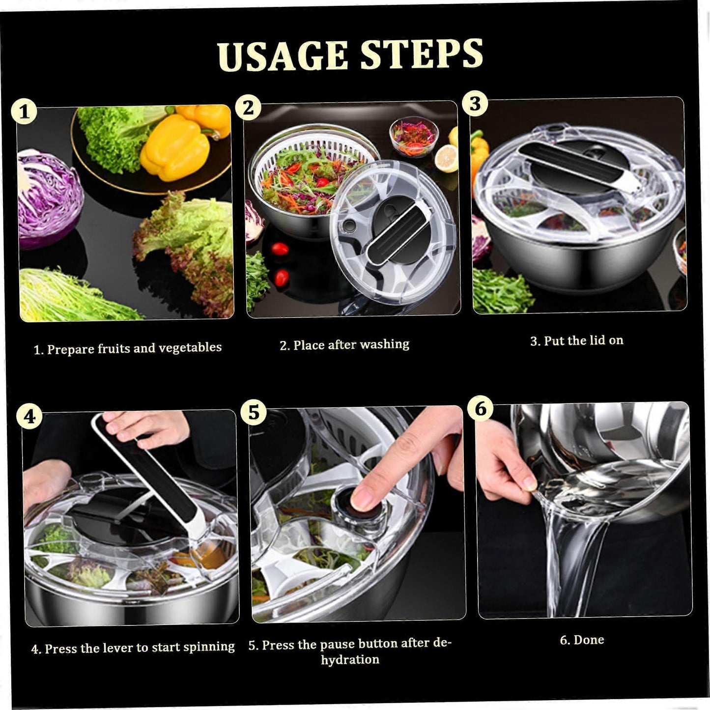 3.5L Stainless Steel Salad Spinner, Double-Layer Press Fruit Vegetable Dryer