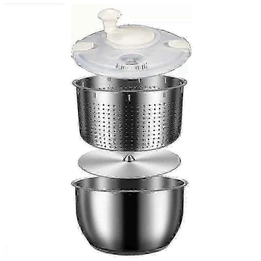 6L Stainless Steel Salad Spinner with PP Lid, Fruit & Veg Washer