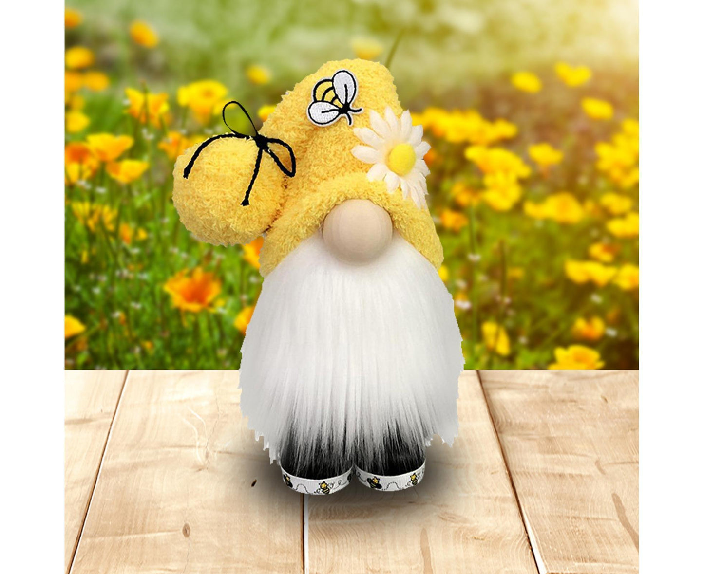 Doll Ornament Adorable Fine Workmanship Plush Bumble Bee Gnome Decoration for Home Desktop-Yellow