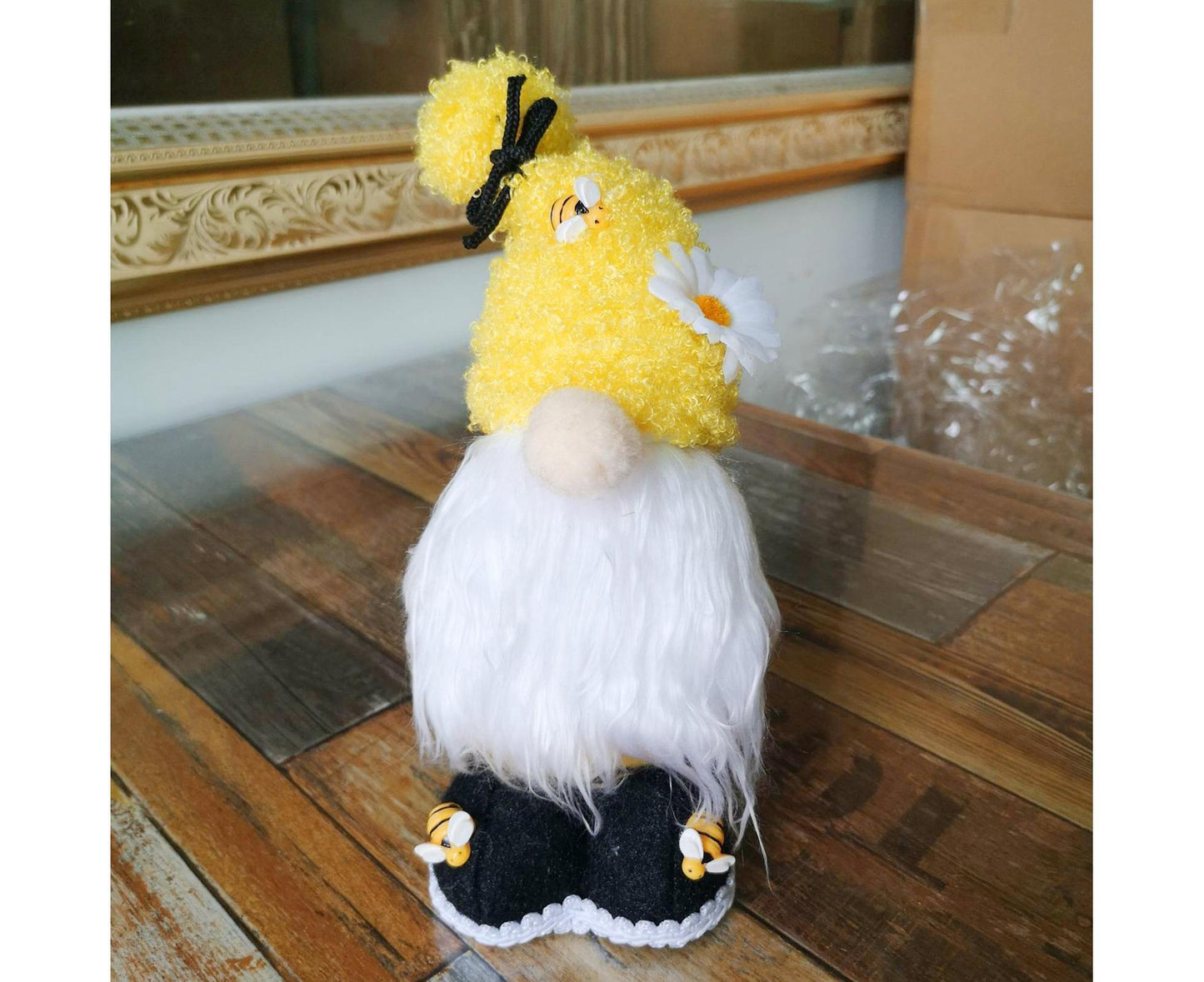 Doll Ornament Adorable Fine Workmanship Plush Bumble Bee Gnome Decoration for Home Desktop-Yellow