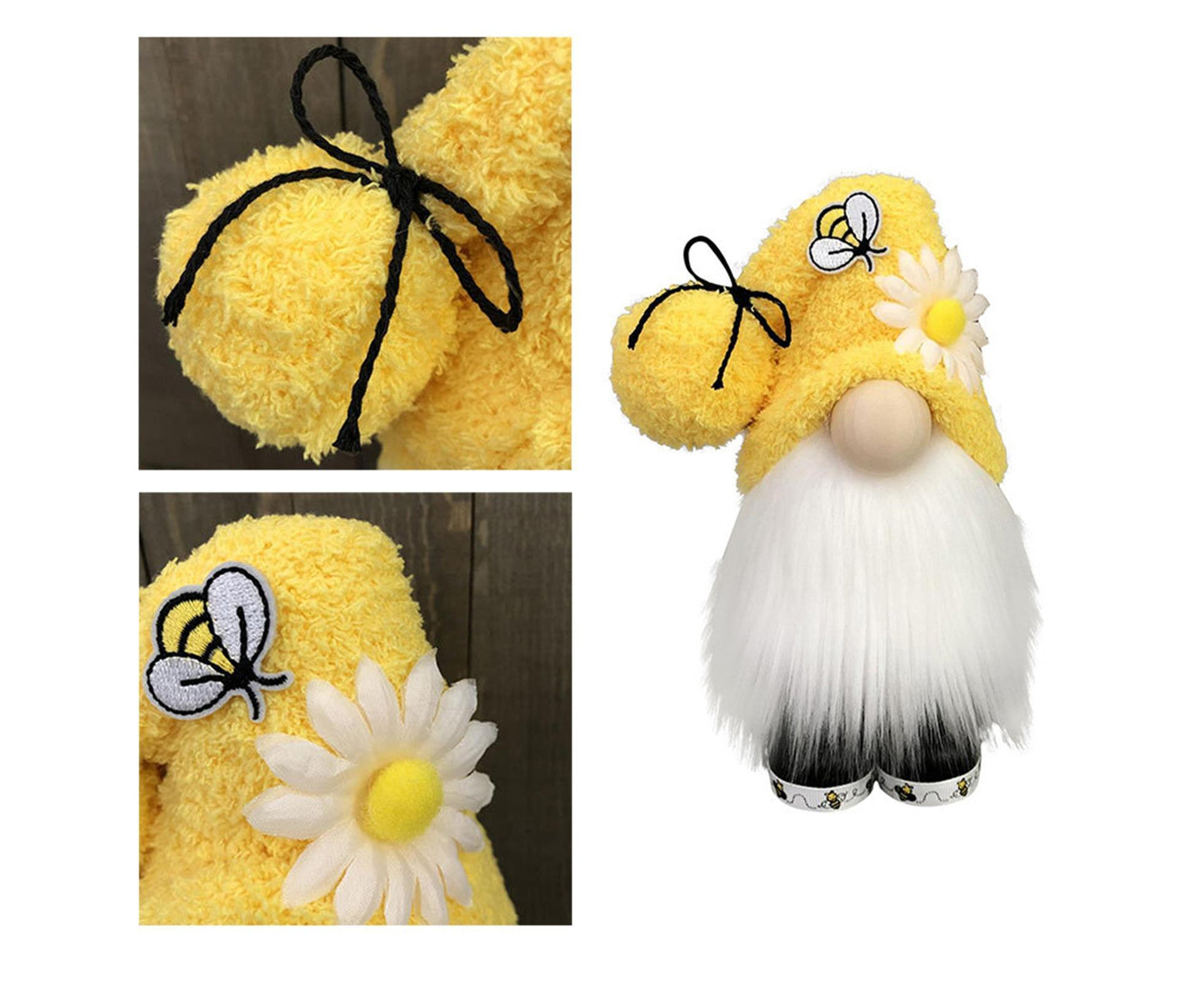Doll Ornament Adorable Fine Workmanship Plush Bumble Bee Gnome Decoration for Home Desktop-Yellow