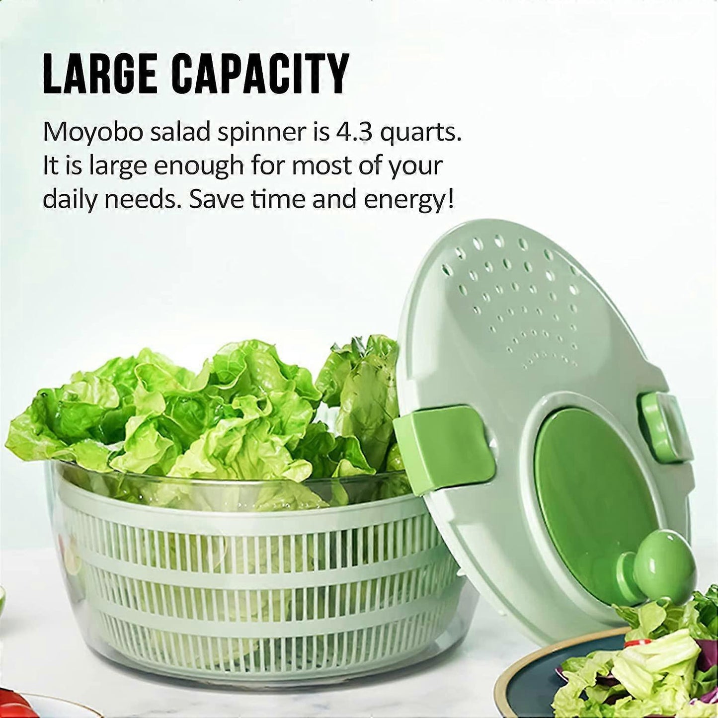 Salad Spinner 4.3Qt Quick Dryer for Lettuce, Fruits & Vegetables