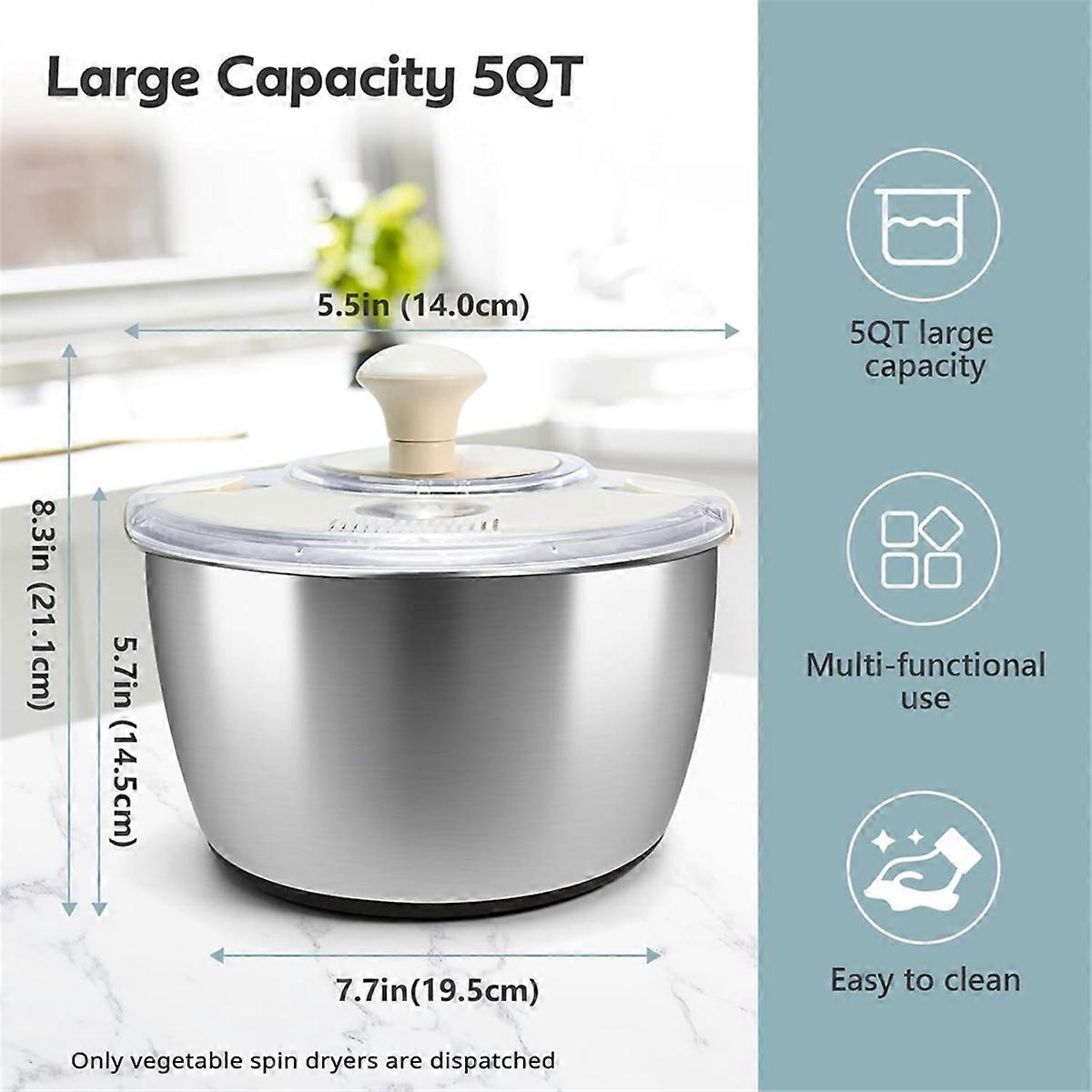 Stainless Steel Salad Spinner with Lid & Drain Basin Frame