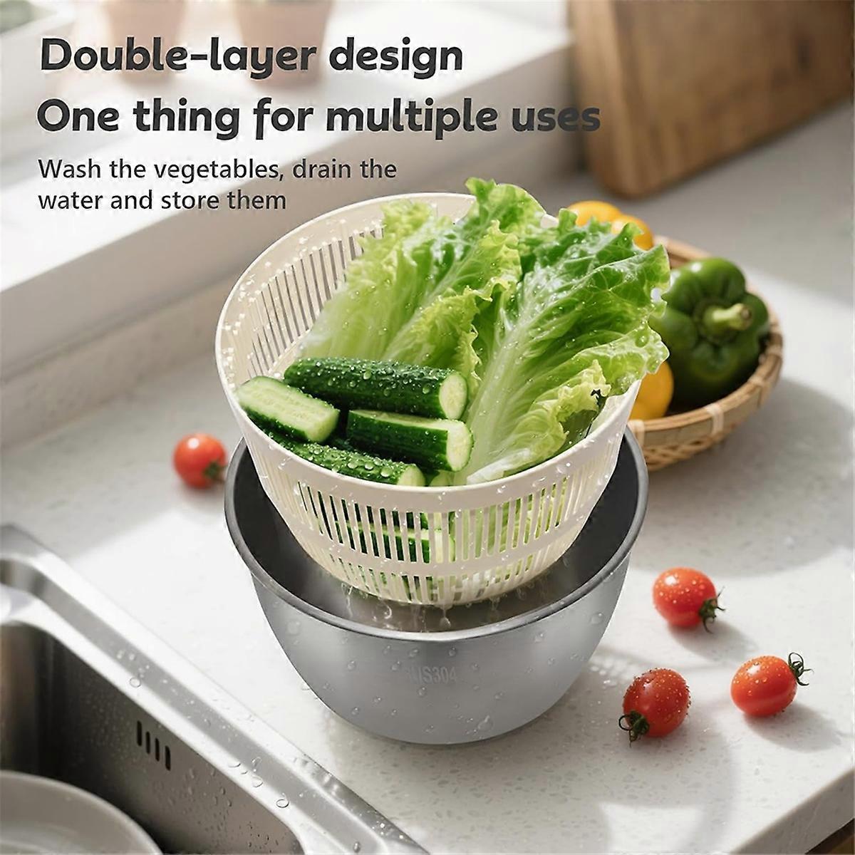 Stainless Steel Salad Spinner with Lid & Drain Basin Frame