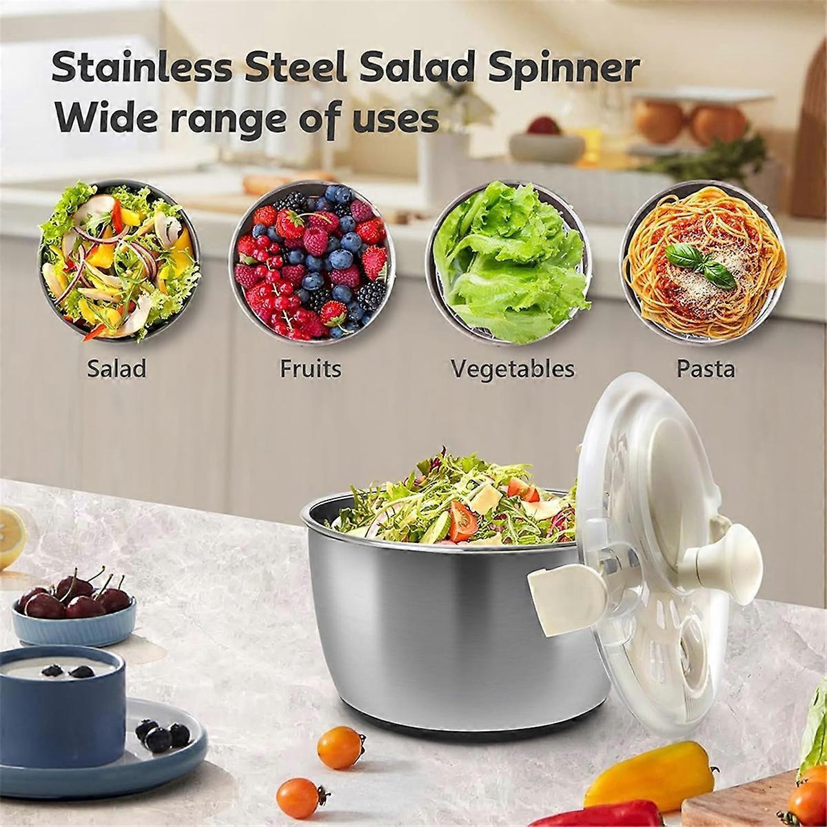 Stainless Steel Salad Spinner with Lid & Drain Basin Frame