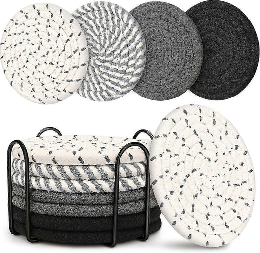 8pcs Absorbent Boho Drink Coasters for Coffee Table Gray