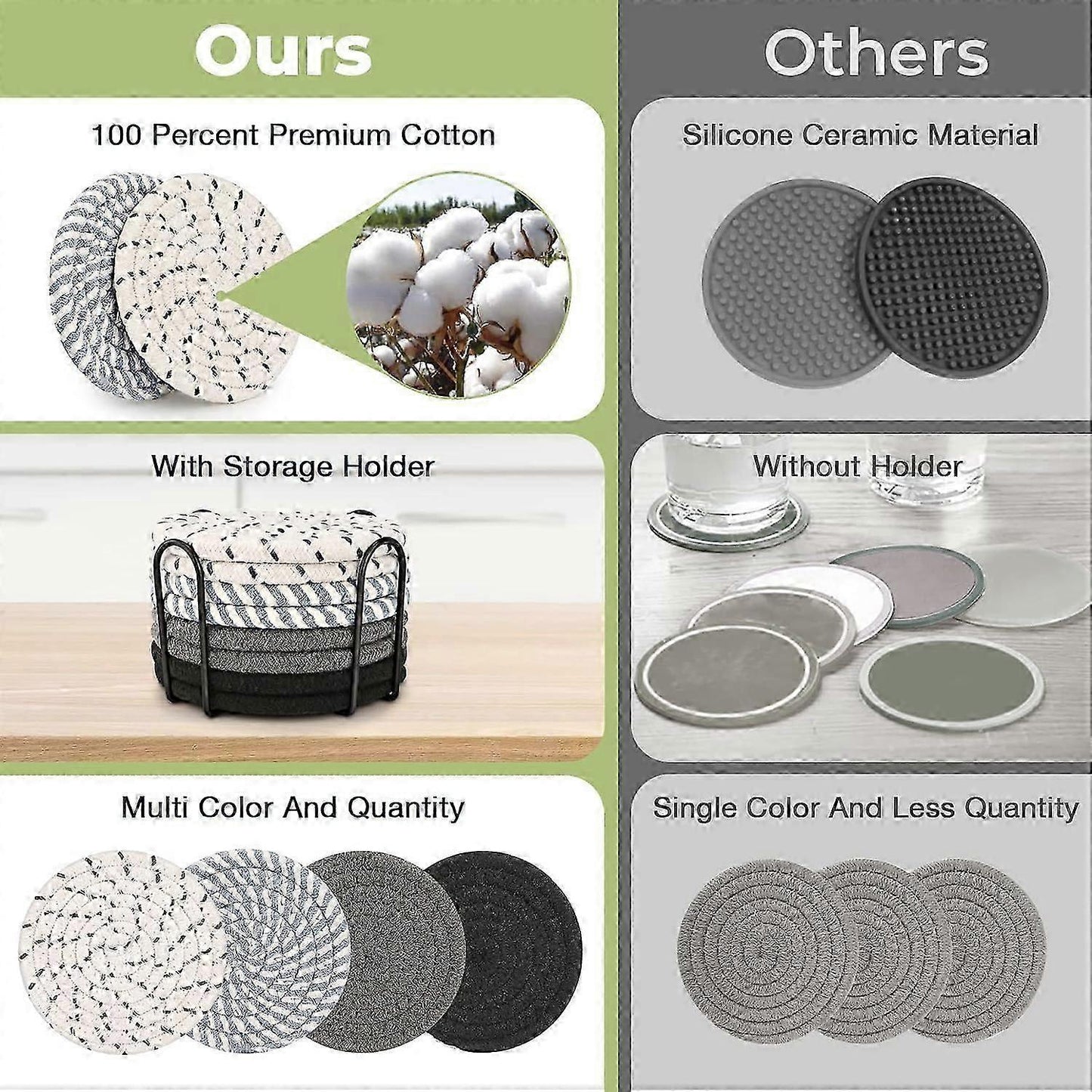8pcs Absorbent Boho Drink Coasters for Coffee Table Gray