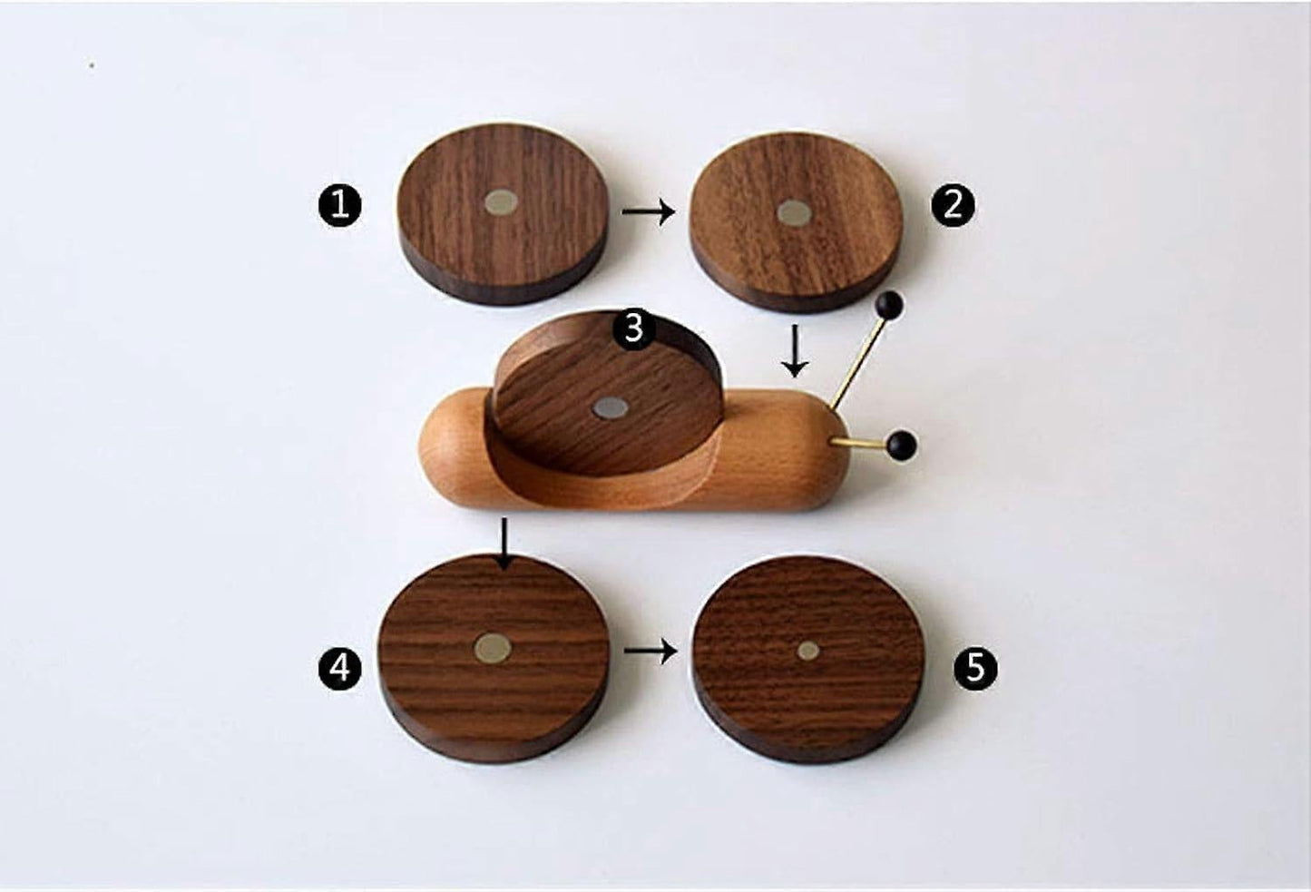 Round Wooden Coaster Set Funny Snail Shape Black Walnut