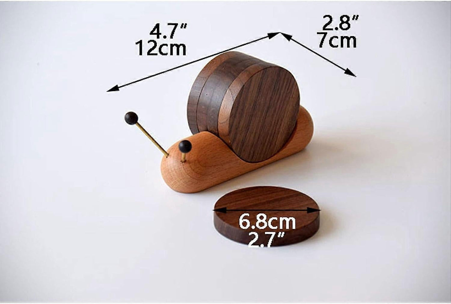 Round Wooden Coaster Set Funny Snail Shape Black Walnut