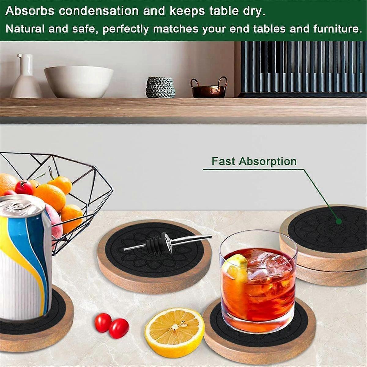 5pcs Wooden Absorbent Drink Coasters for Coffee Table