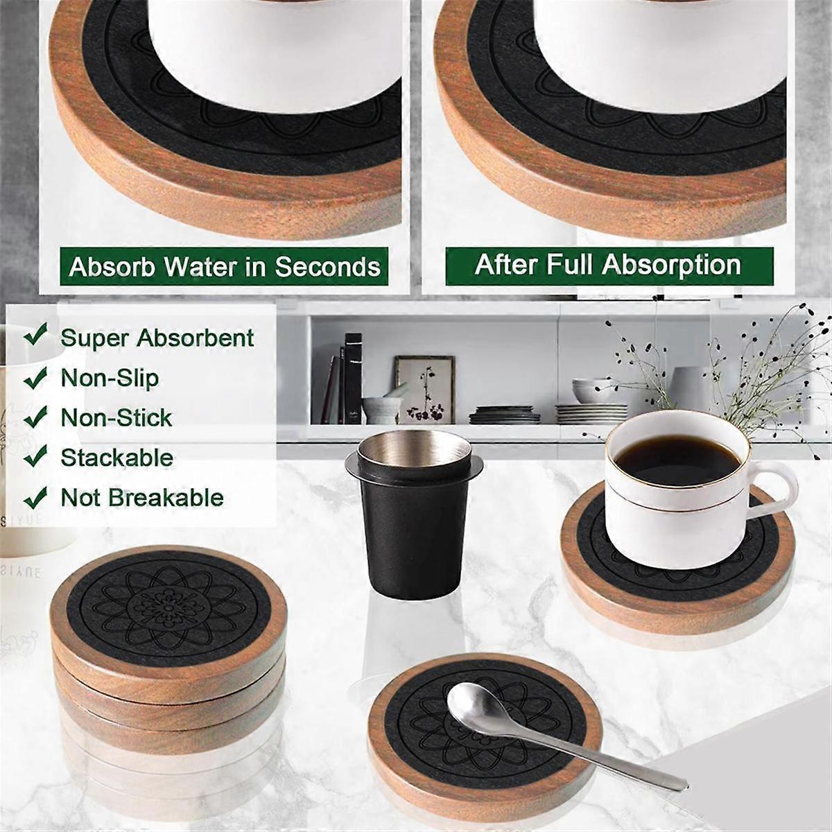 5pcs Wooden Absorbent Drink Coasters for Coffee Table