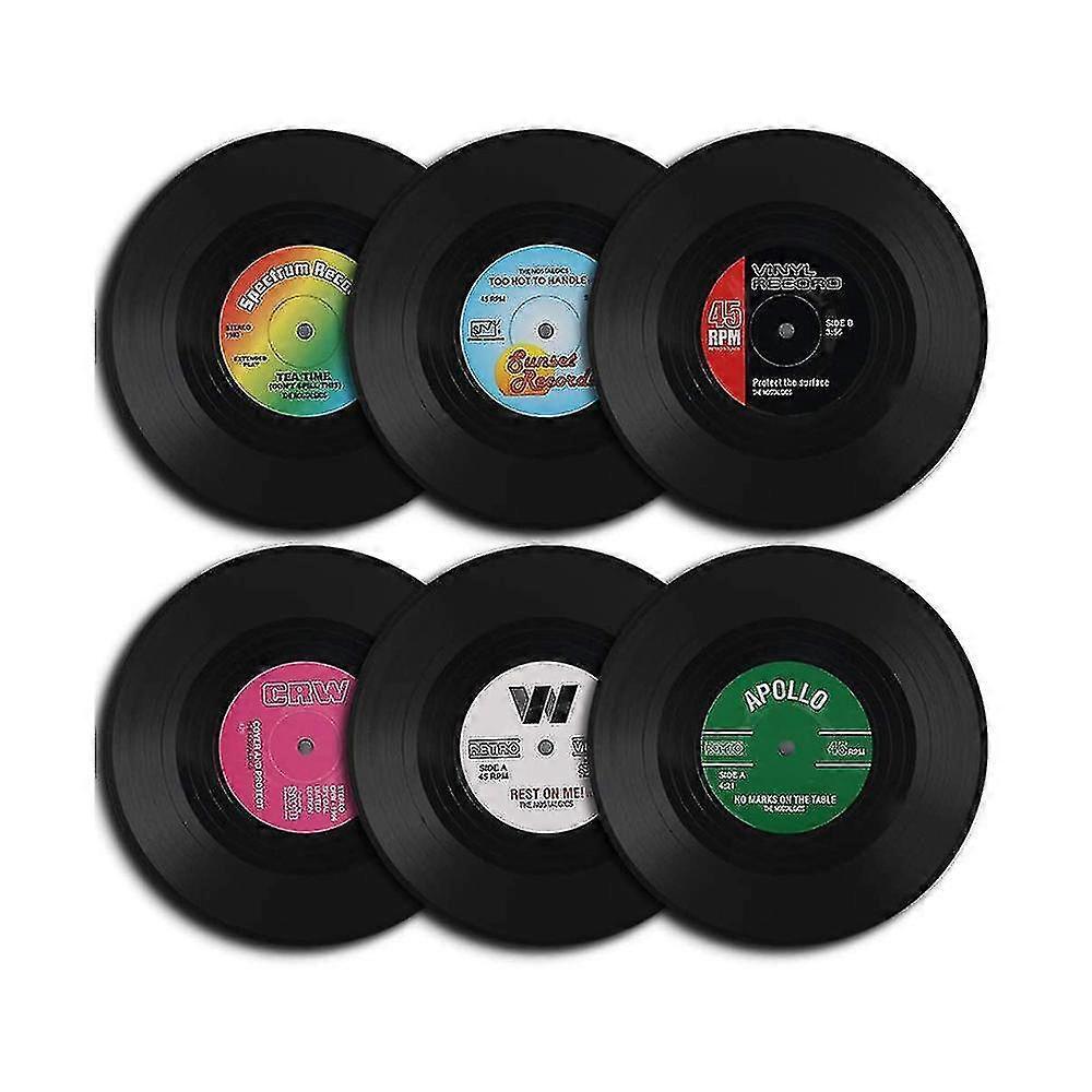 6pcs Retro Vinyl Record Drink Coasters Set