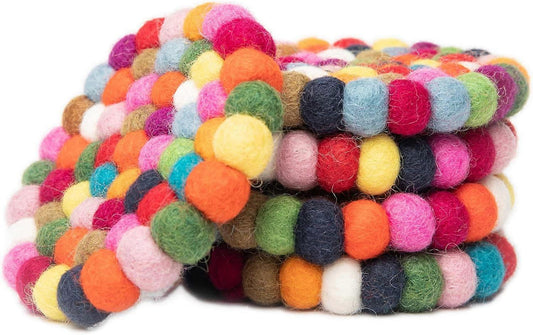 5pcs Felt Ball Round Drink Coasters Set