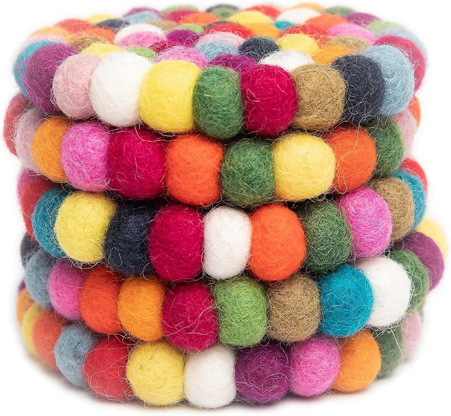 5pcs Felt Ball Round Drink Coasters Set