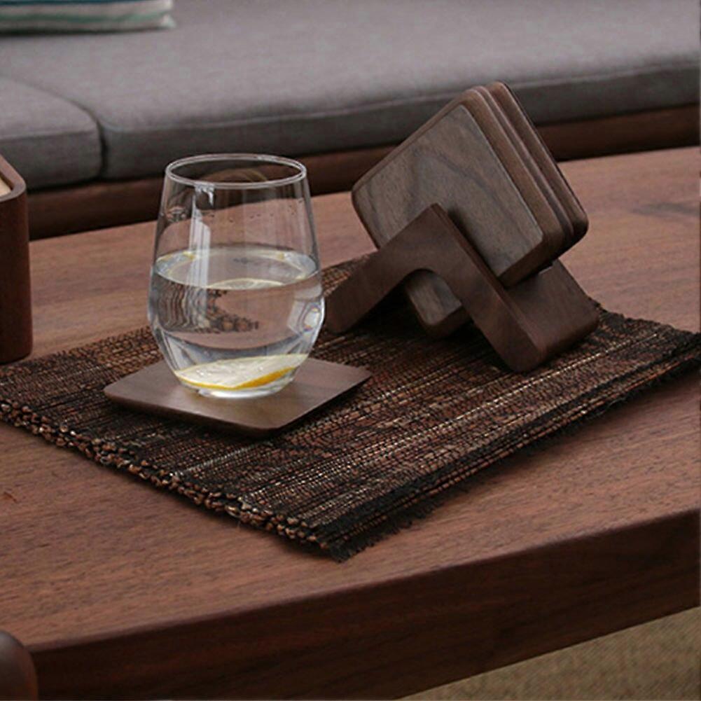6pcs Wooden Drink Coasters with Holder for Kitchen Cafe