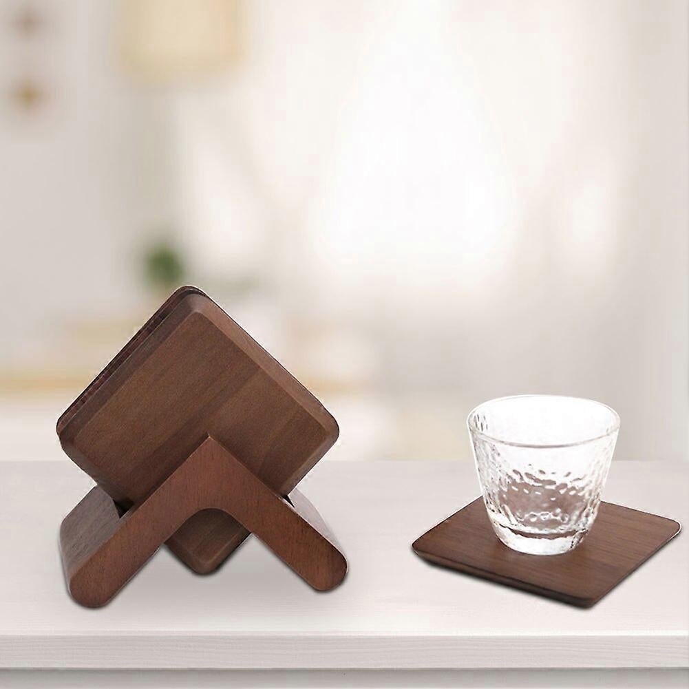 6pcs Wooden Drink Coasters with Holder for Kitchen Cafe