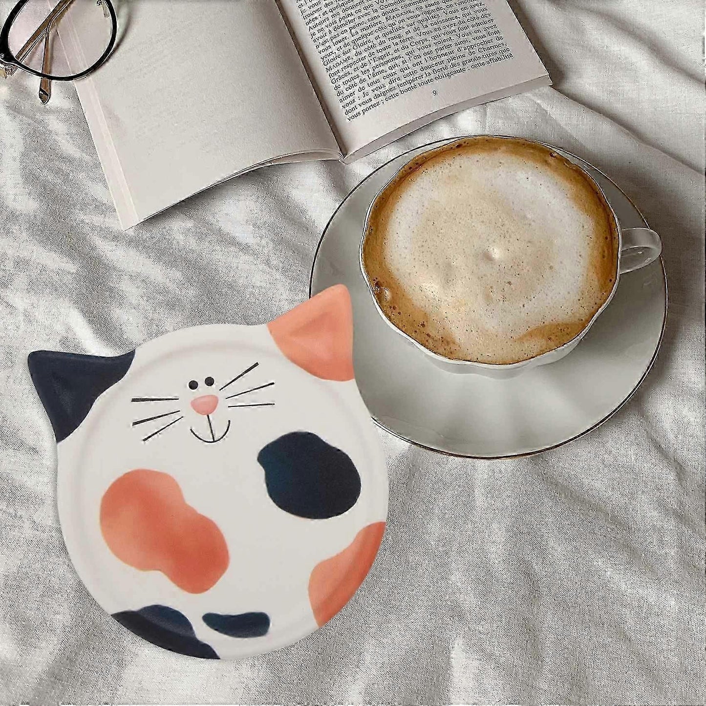 4pcs Absorbent Ceramic Drink Coasters Cute Design for Coffee Milk Tea