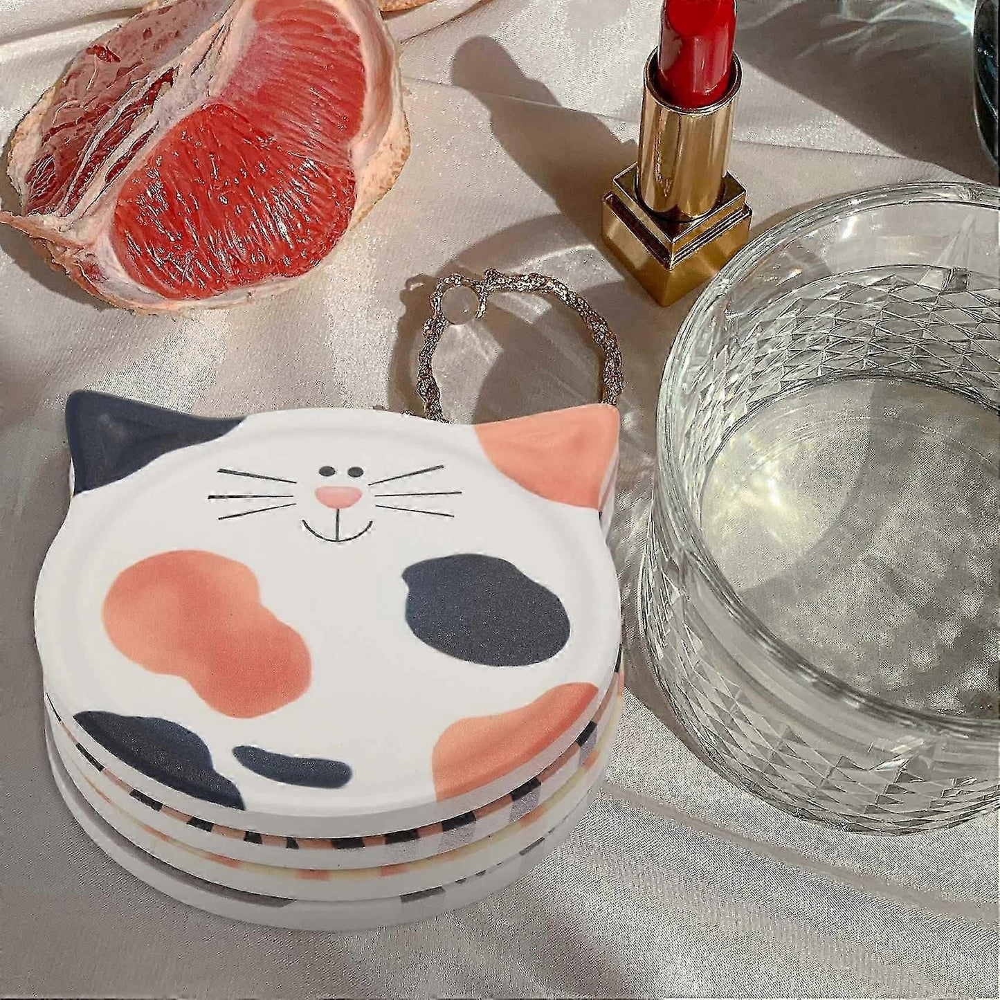 4pcs Absorbent Ceramic Drink Coasters Cute Design for Coffee Milk Tea