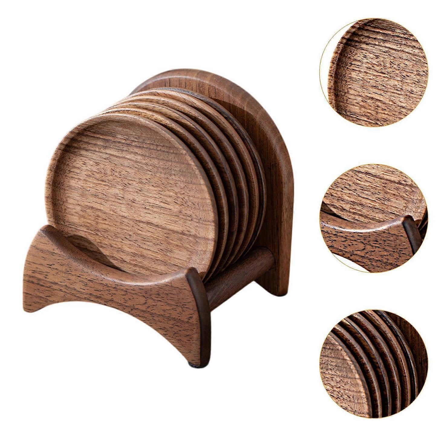 6pcs Wooden Drink Coasters with Holder for Household Freezer Fridge