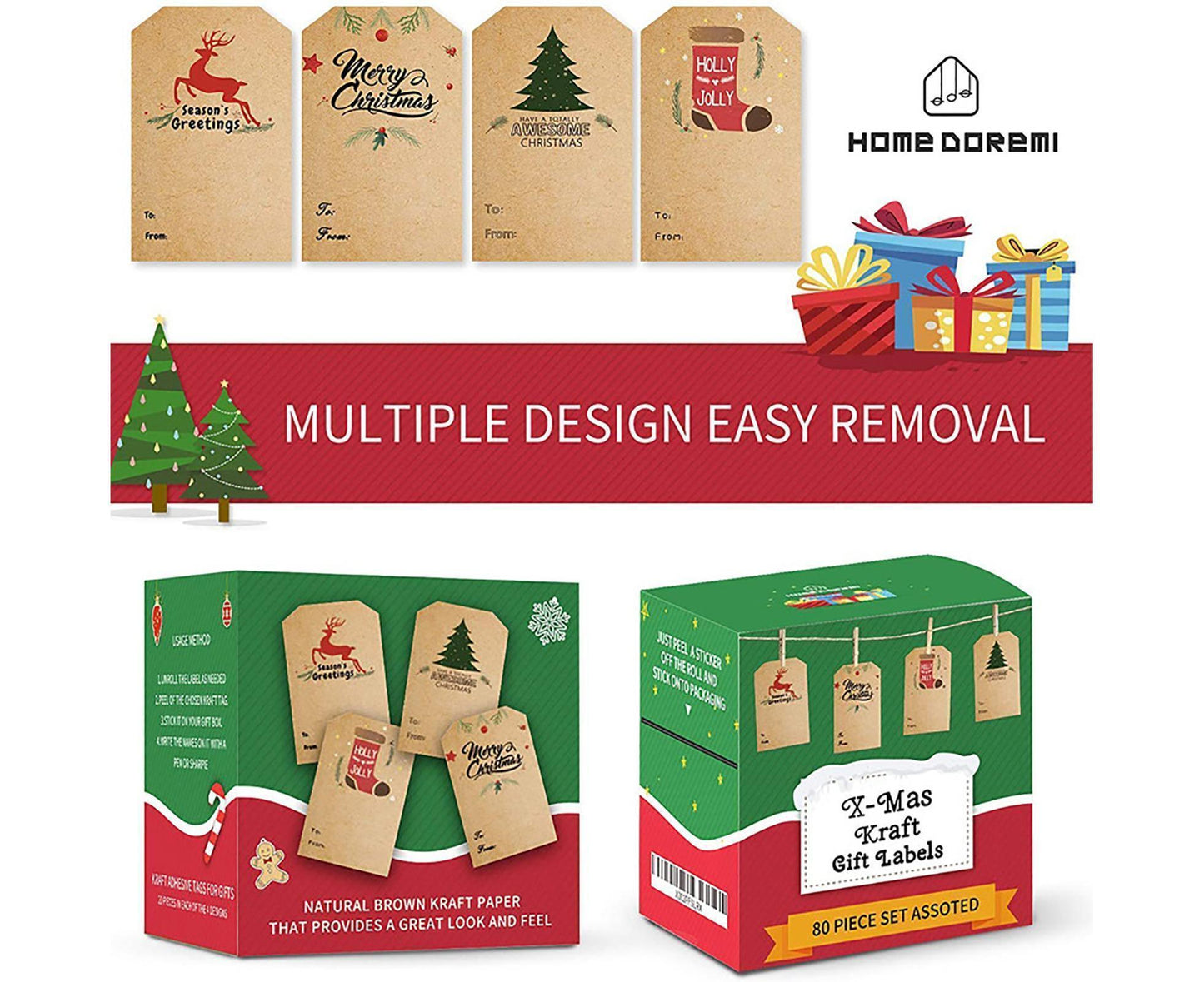 300Pcs/Roll Christmas Gift Sticker-Cowhide Color