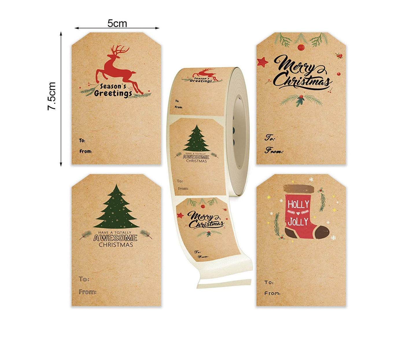 300Pcs/Roll Christmas Gift Sticker-Cowhide Color