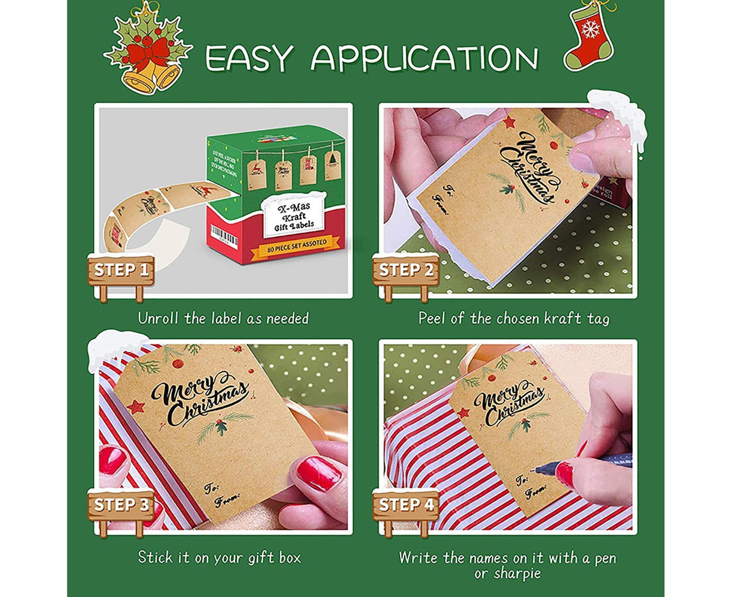300Pcs/Roll Christmas Gift Sticker-Cowhide Color