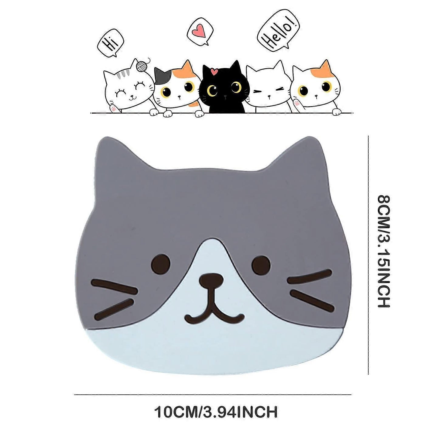 5pcs Cute Cartoon Cat Silicone Drink Coasters Decorative Table Coasters