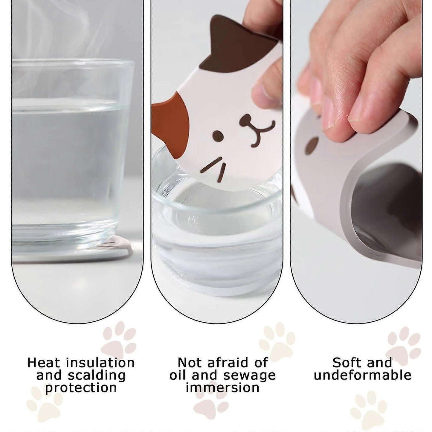 5pcs Cute Cartoon Cat Silicone Drink Coasters Decorative Table Coasters