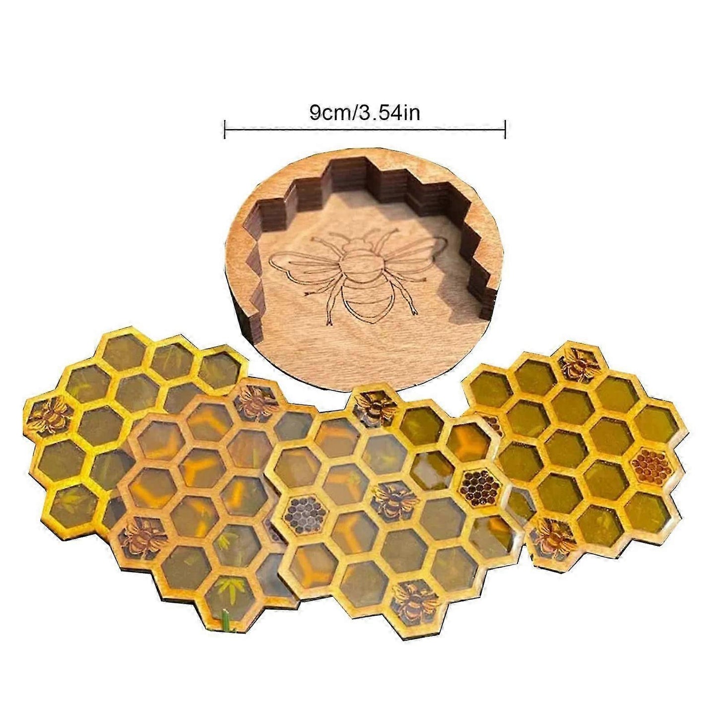 4pcs Wooden Hexagon Honeycomb Drink Coasters Set