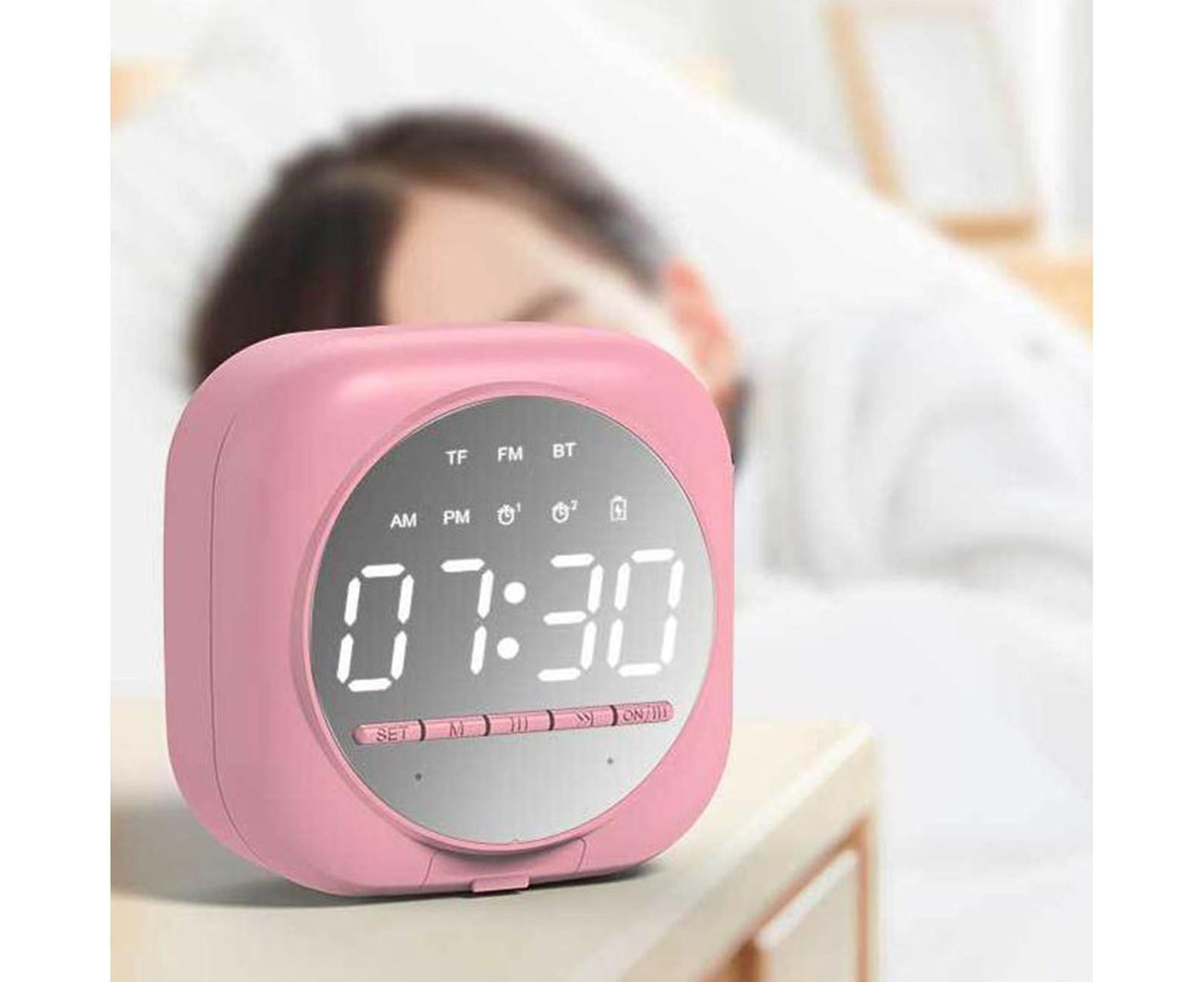 Q12 Bluetooth-compatible 5.0 Multifunctional Alarm Clock Subwoofer Speaker Support TF Card - White
