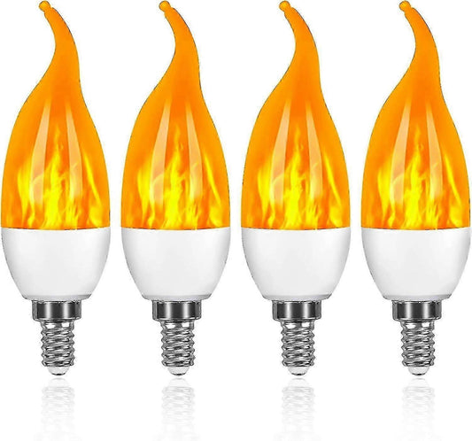 4 Pack E14 LED Flame Effect Bulbs 3 Modes Decorative Lights