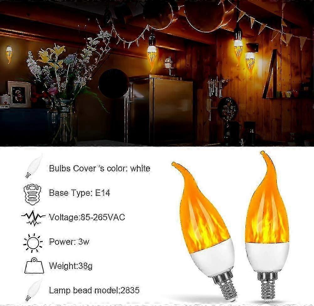 4 Pack E14 LED Flame Effect Bulbs 3 Modes Decorative Lights