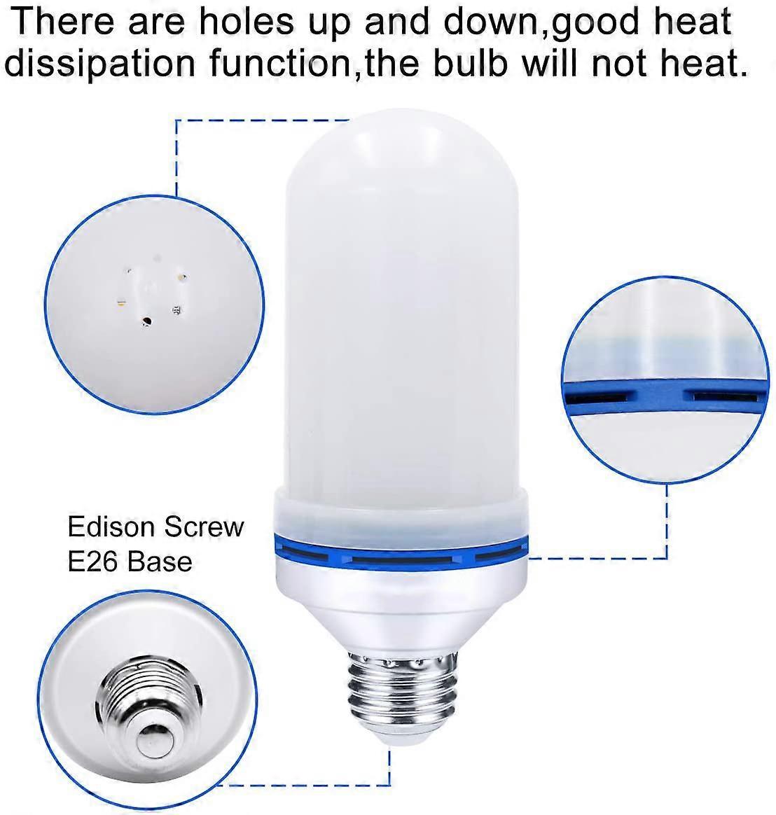 2pcs LED Flame Effect Bulbs 4 Modes E26 Gravity Sensor Flickering Lights