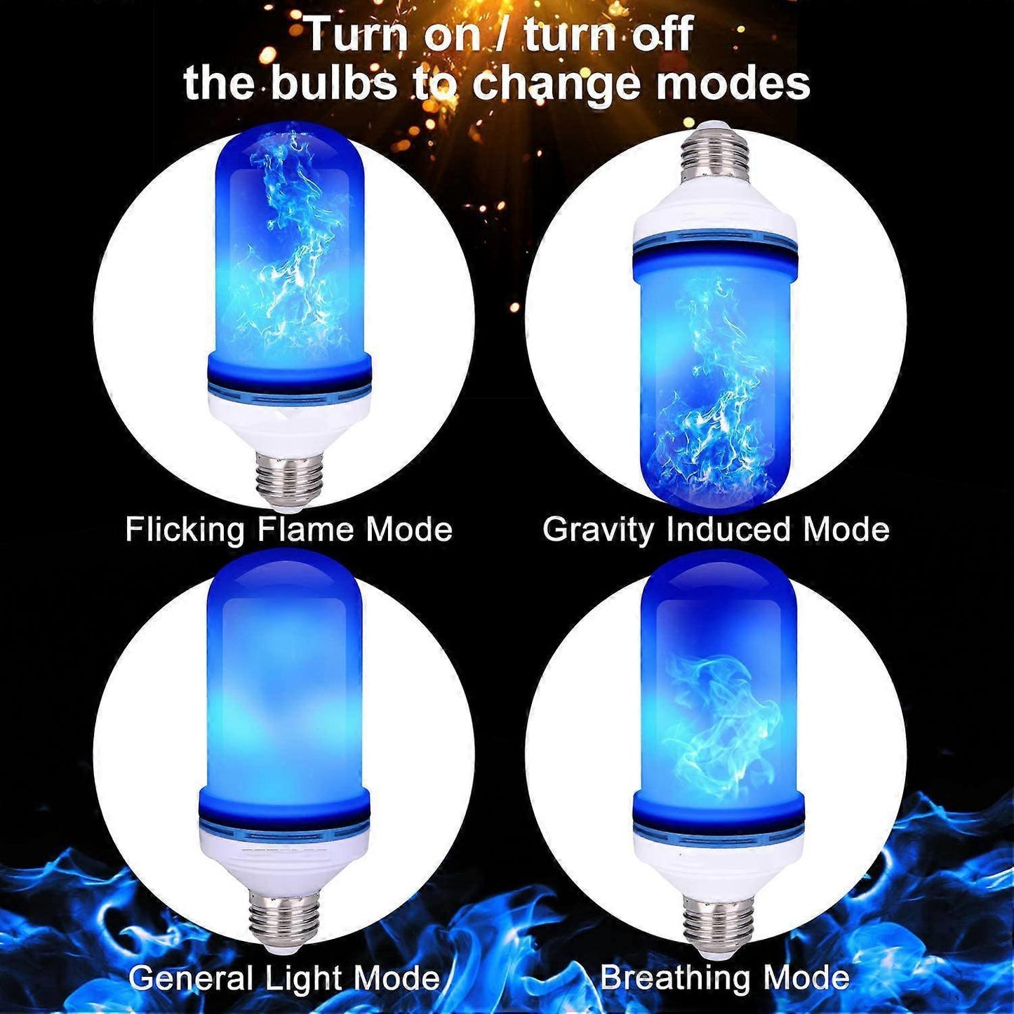 2pcs LED Flame Effect Bulbs 4 Modes E26 Gravity Sensor Flickering Lights