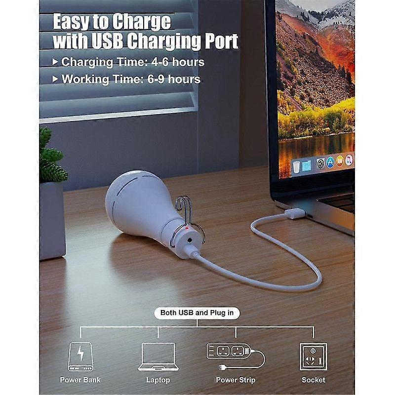 2pcs USB Rechargeable LED Bulbs Battery Backup Emergency Hanging Lights