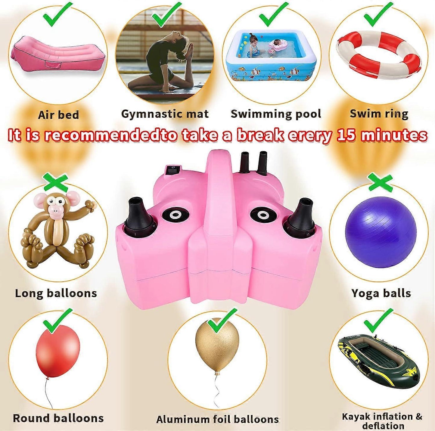 Electric Balloon Pump Double Nozzle Air Inflator for Balloons & Inflatable Beds