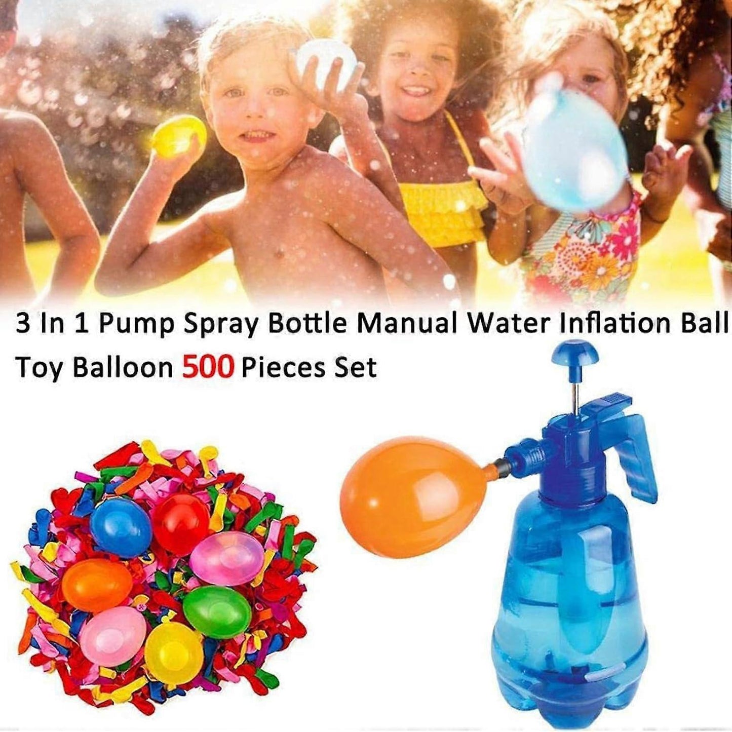 Water Balloon Pump with 500 Balloons Hand Filler for Outdoor Play