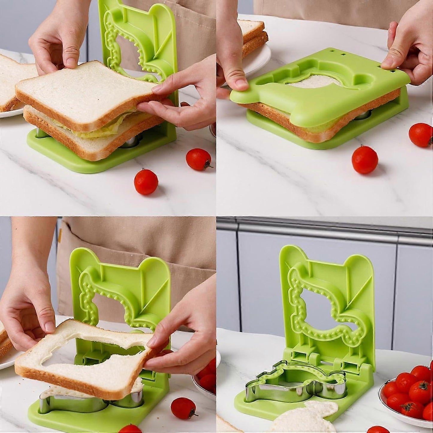 Sandwich Cutter and Sealer Green Sandwich Maker Moulds for Cookies Dough Pancakes