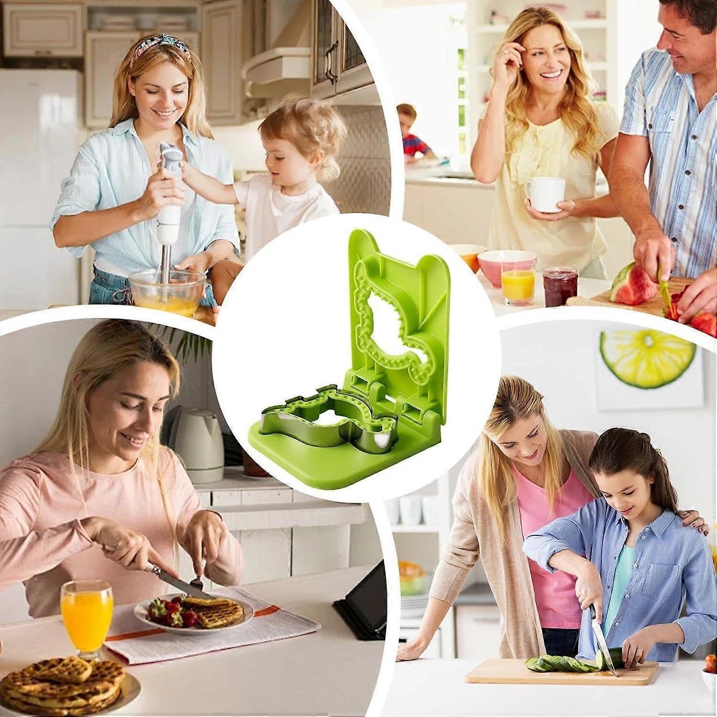 Sandwich Cutter and Sealer Green Sandwich Maker Moulds for Cookies Dough Pancakes