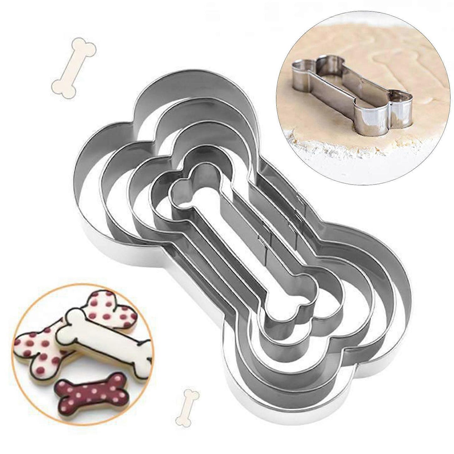 5pcs Stainless Steel Cookie Cutter Molds Dog Bone Sandwich Cutters Set