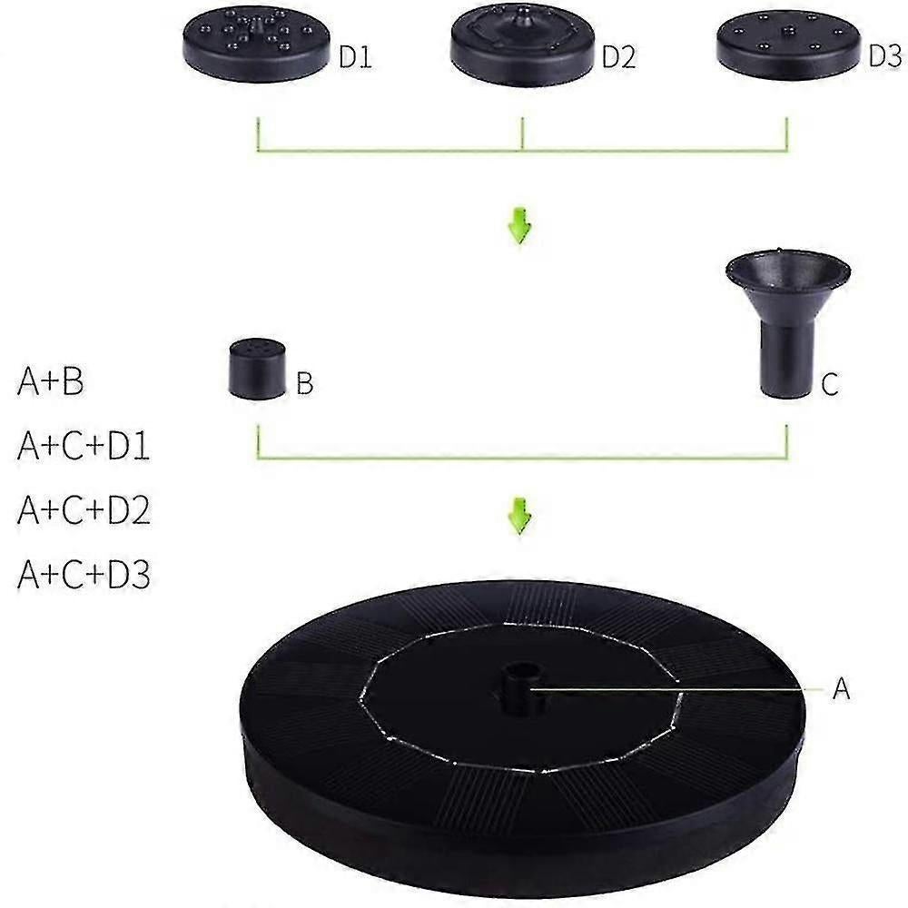 Solar Water Fountain with Nozzles Outdoor Garden Decor
