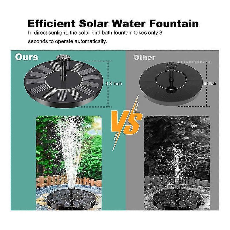 6.3in Solar Fountain Pump with 6 Nozzles for Bird Bath Garden