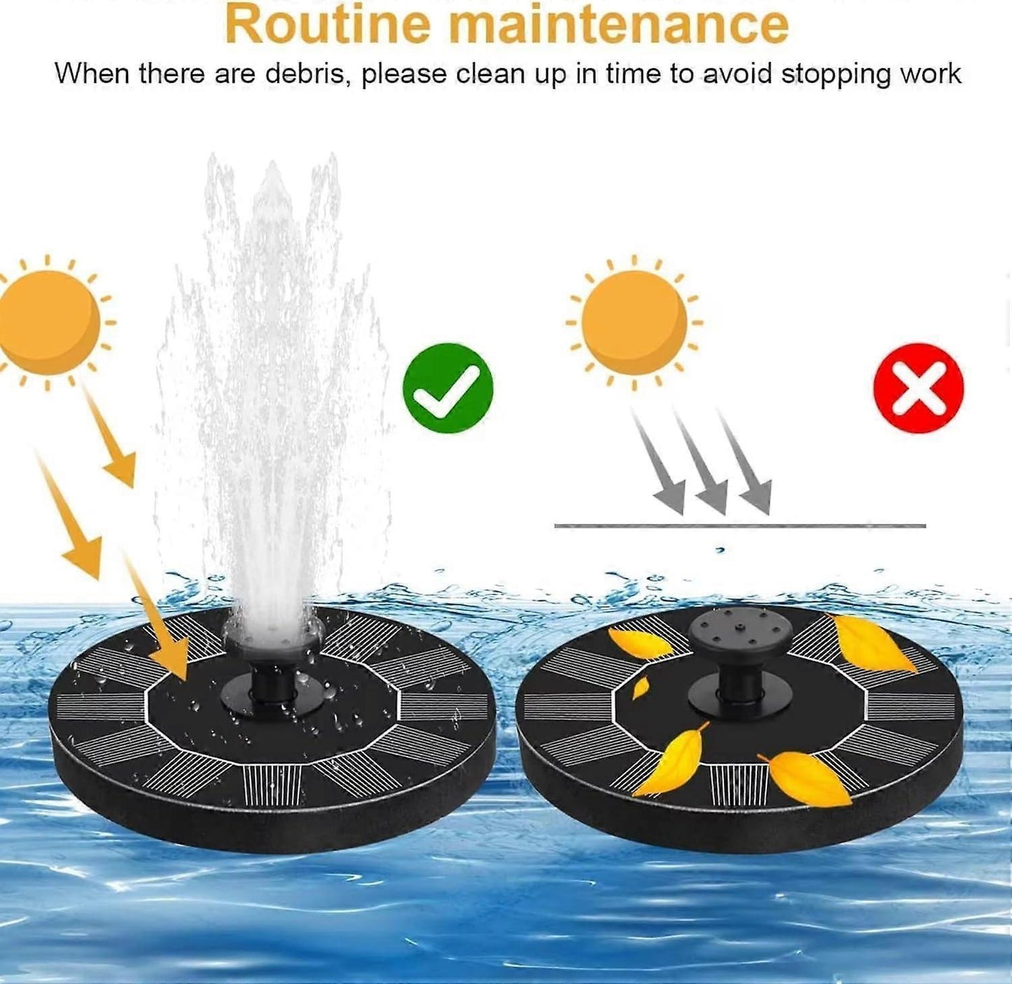 1.2W Floating Solar Fountain Pump with 6 Nozzles 30-40cm Spray