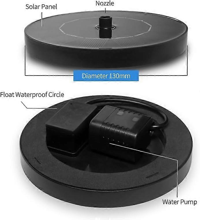 1.2W Floating Solar Fountain Pump with 6 Nozzles 30-40cm Spray