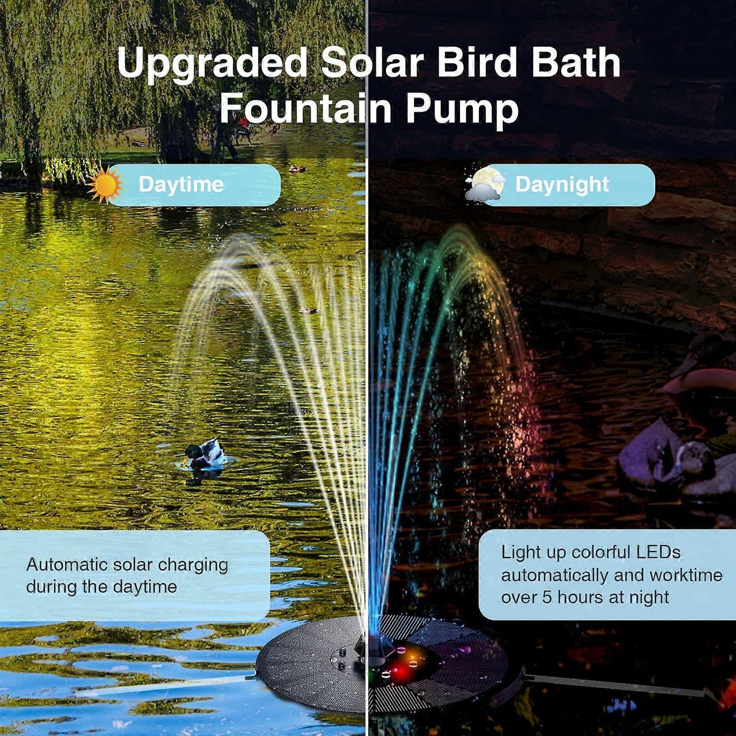 Solar Water Fountain with 8 Jet Lights Floating Solar Pump