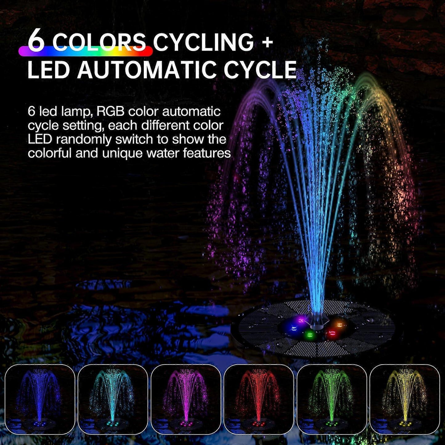Solar Water Fountain with 8 Jet Lights Floating Solar Pump